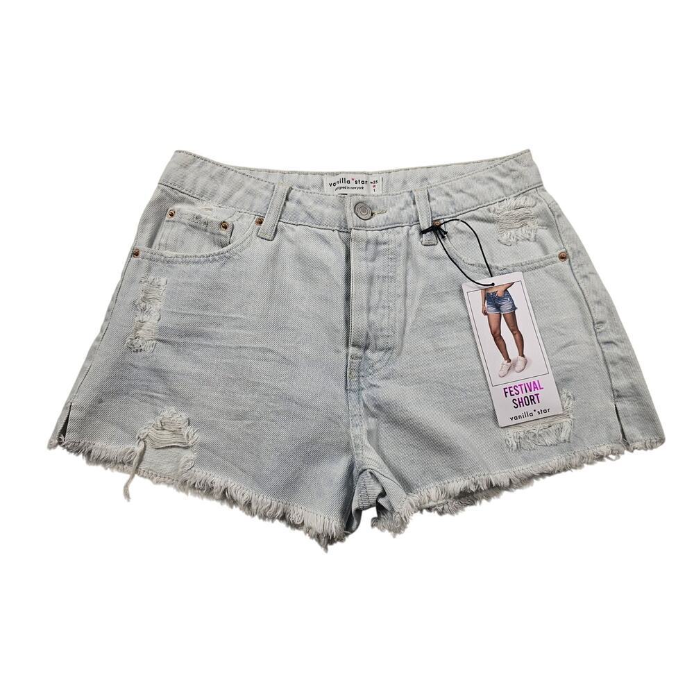 NWT vanilla star y2k distressed denim shorts sz 25 / 1 juniors festival short